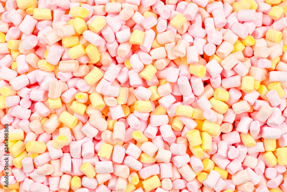 Marshmallow. Background of pink and yellow colorful mini marshmallows. Marshmallow. Background of pink and yellow colorful mini marshmallows.