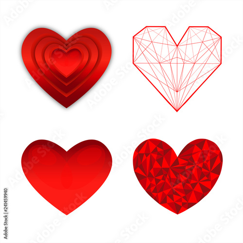 set di cuori belli rossi vettoriale per il giorno di San Valentino
