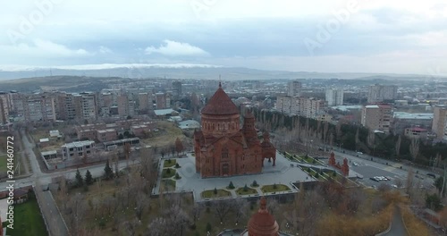 St. Hovhannes Church and Abovyan city, Armenia  photo