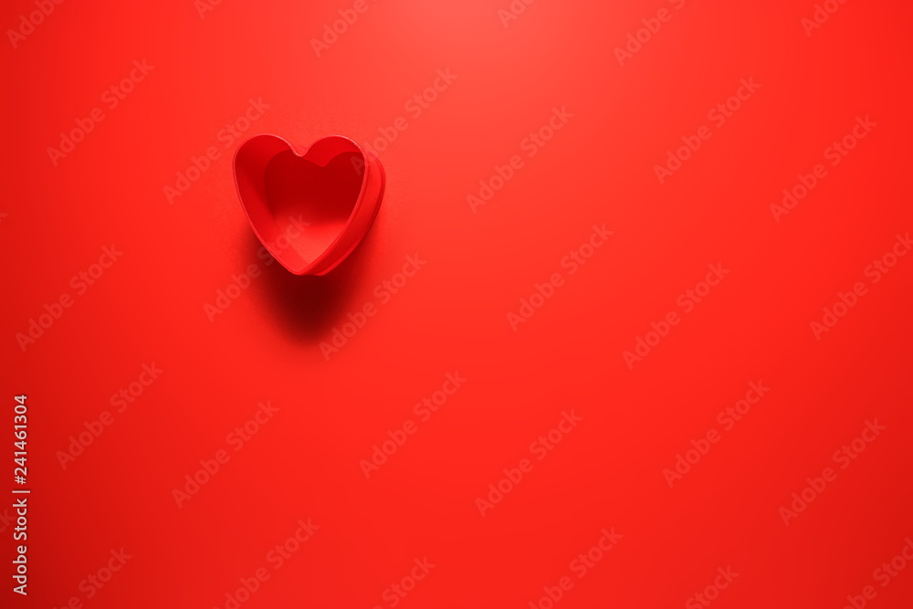 Heart on red background, text space