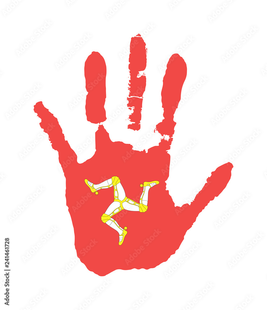 vector handprint in the form of the flag of Isle Of Man. red color of the flag vector handprint in the form of the flag of Isle Of Man. red color of the flag