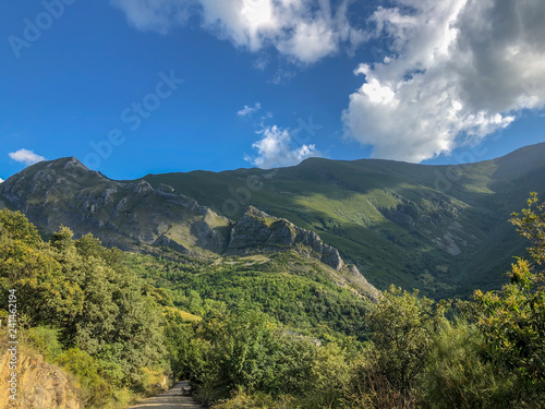 SPAIN, LEON, PENALBA DE SANTIAGO - Jul 25, Mountain hill path road panoramic landscape