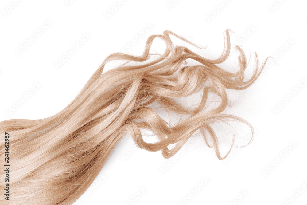 Natural wavy blond hair on white background Natural wavy blond hair on white background
