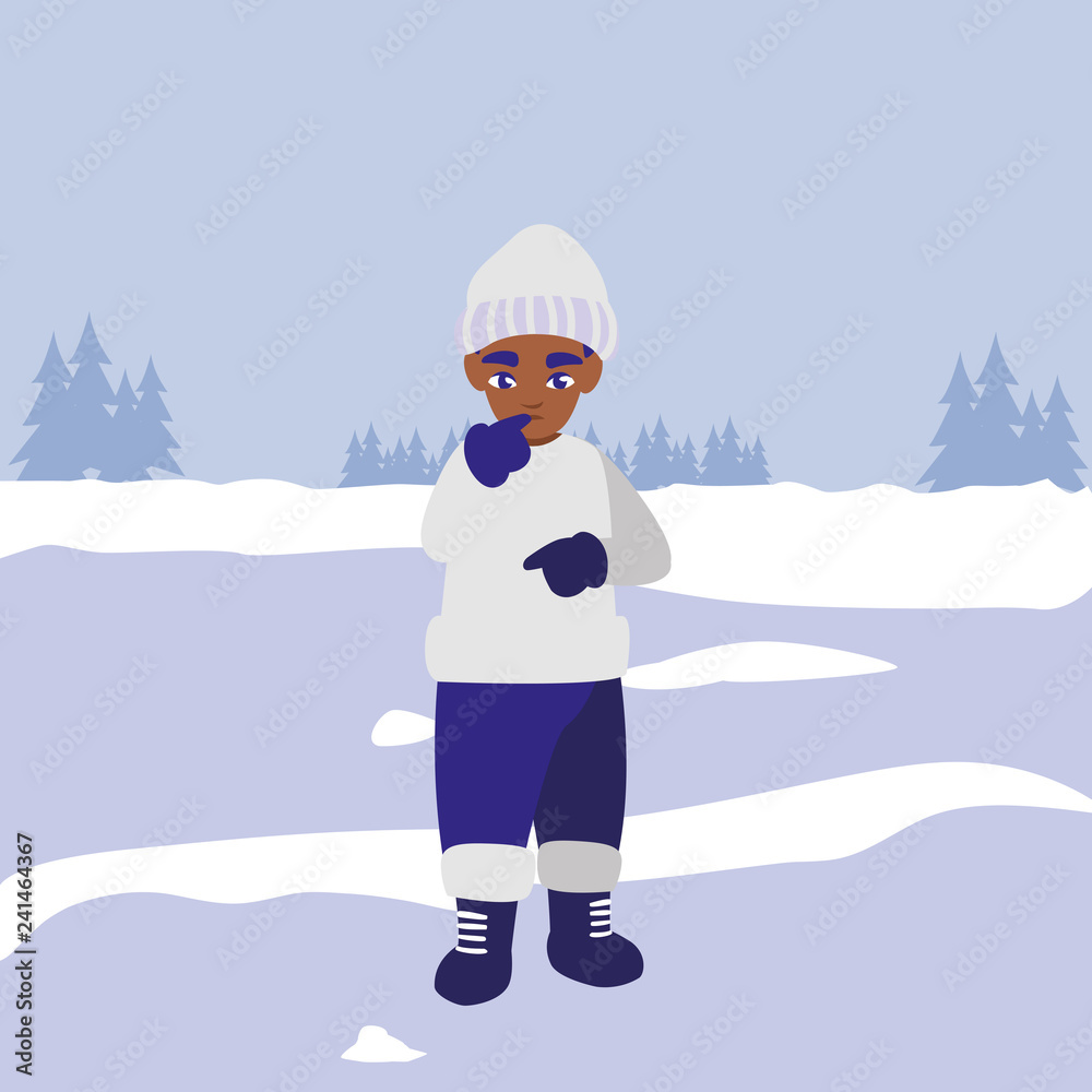 cute little black boy with winter clothes