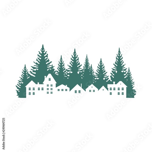 Силуэт домов на фоне леса