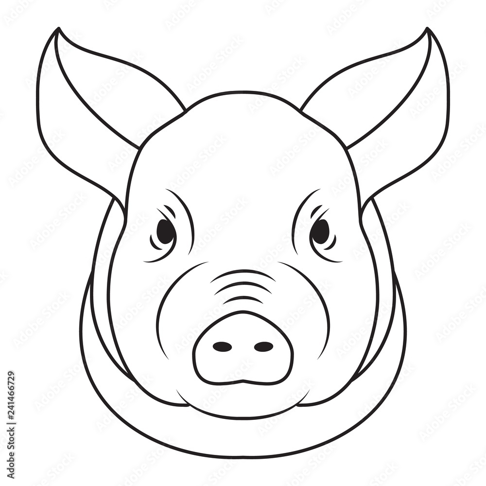 Pig head isolated on white background. Pork meat. Design element for logo, label, emblem, sign, poster Pig head isolated on white background. Pork meat. Design element for logo, label, emblem, sign, poster