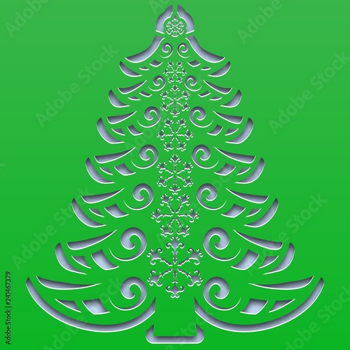 Patterned Christmas tree with snowflakes carved on the square paper.
