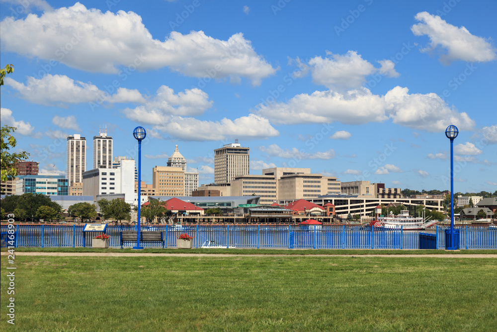 Panoramic photo of Downtown Peoria photographed on the other side of the Illinois River in East Peoria, Illinois.