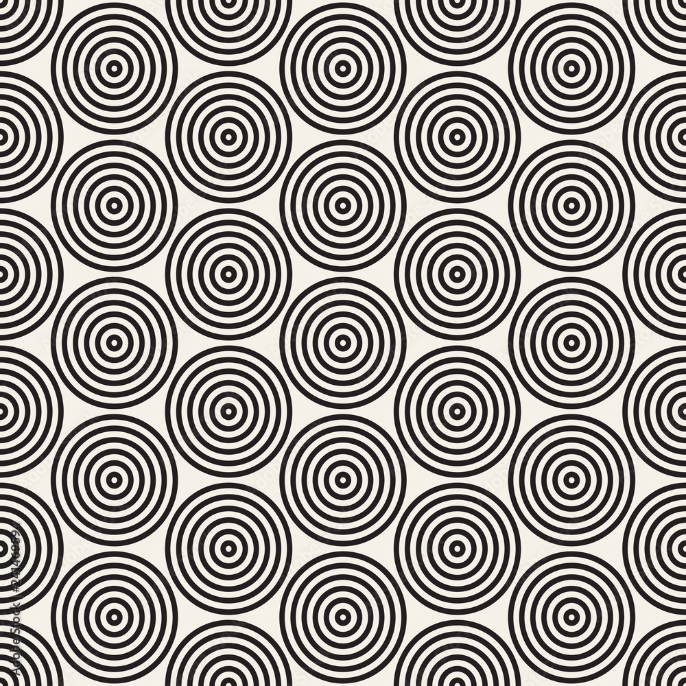 Vector seamless geometric pattern. Modern repeating lines background. Concentric circles abstract design.