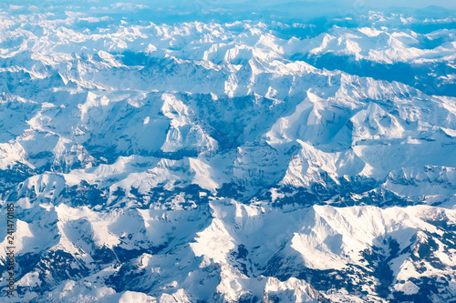 Aerial view of alps mountains covered with snow. Bird Eye View, Austria