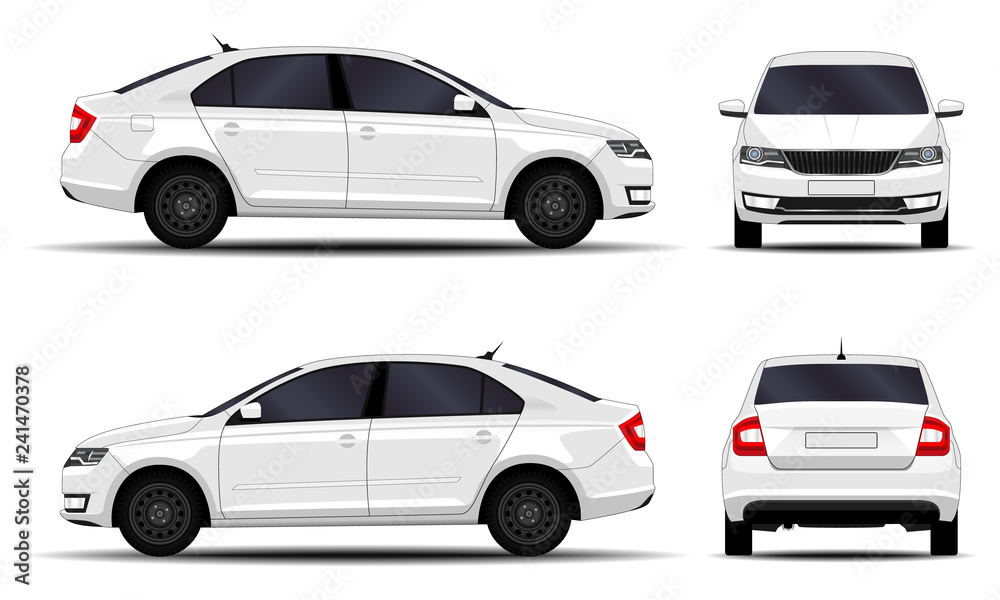 realistic car. sedan. front view; side view; back view.
