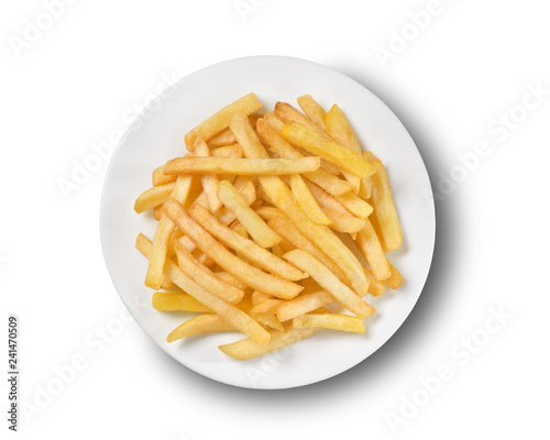 Fresh fries plate isolated on white background
