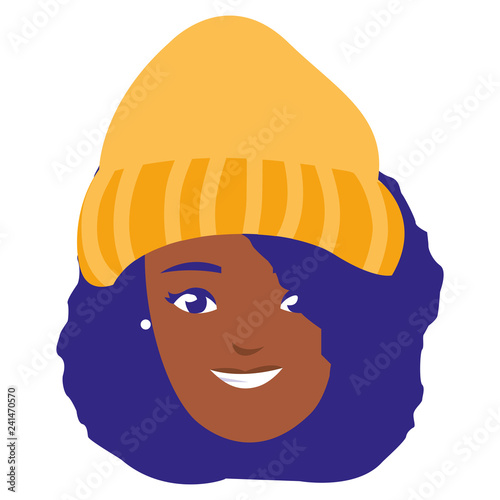 beautiful woman black head with winter hat