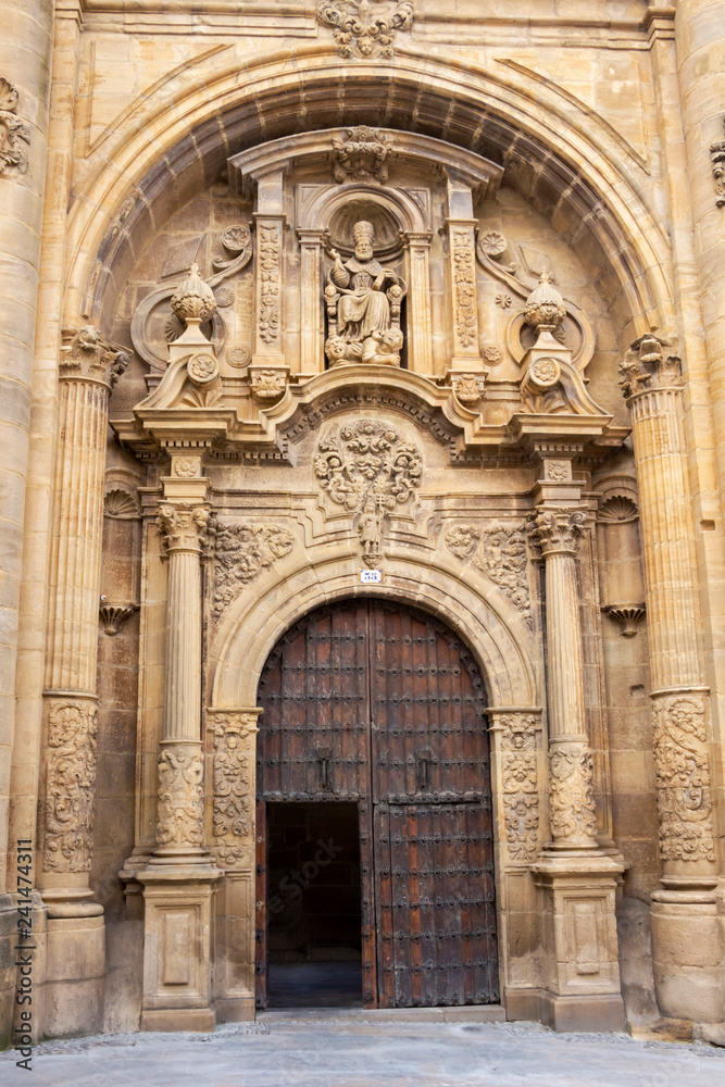 Baroque portal of the demolished Church of San Pedro, Church of St. Peter in Viana, Navarre Spain on the Way of St. James, Camino de Santiago