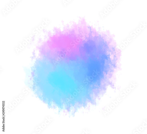 Colorful digital spot on isolated white. Colored aquarelle blotch. Hand drawn watercolour splotch. Paint and ink smudges. Bright blur stain. Trendy label brush stroke background