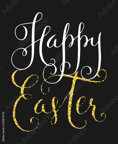 Happy Easter gold glitter greeting card
