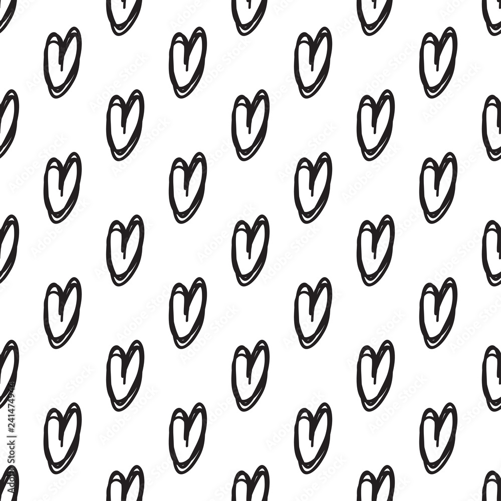 Hand drawn background with hearts. Seamless grungy wallpaper on surface. Chaotic texture with many love signs. Lovely pattern. Line art. Print for banner, flyer or poster. Black and white illustration Hand drawn background with hearts. Seamless grungy wallpaper on surface. Chaotic texture with many love signs. Lovely pattern. Line art. Print for banner, flyer or poster. Black and white illustration