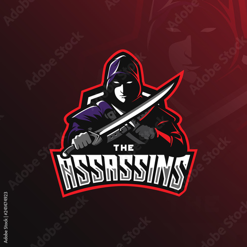 assassin vector logo design mascot with modern illustration concept style for badge, emblem and tshirt printing. assasin illustration with sword in hand.