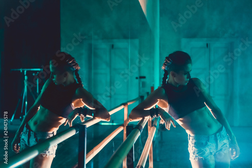 Obraz na plátně Fitness strength training workout concept background - muscular bodybuilder sexy