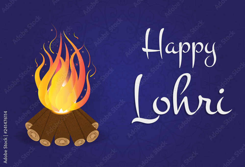 Happy Lohri background with bonfire, holiday vector illustration on a  purple background Stock Vector | Adobe Stock
