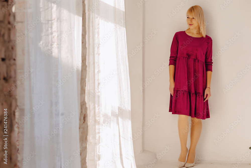 Fototapeta premium attractive stylish young girl near the window in light interior