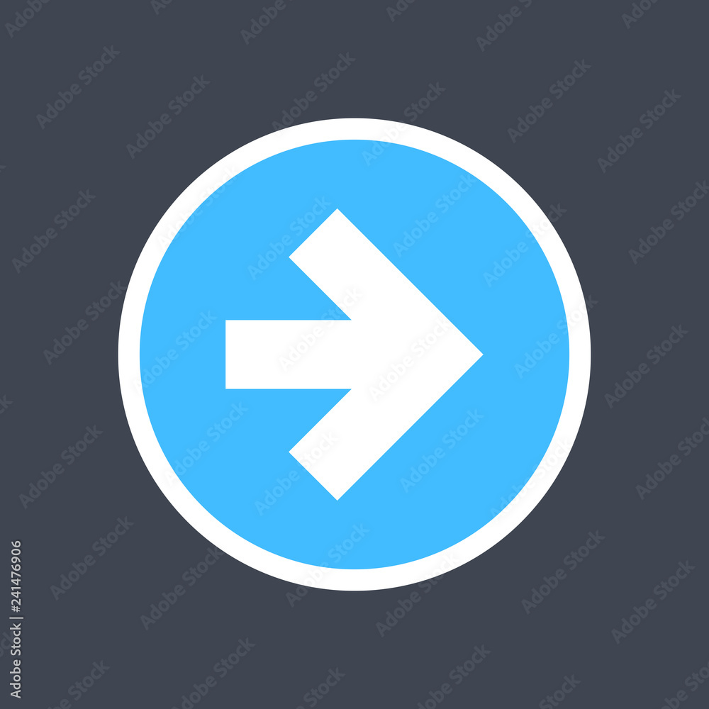 Arrow sign in a round icon. Web button created in flat style. The design graphic element is saved as a vector illustration in the EPS file format.