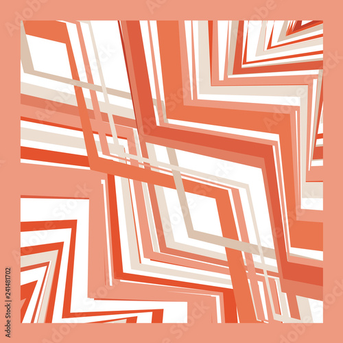 Scarf and bandanna design. Fashionable coral color. Geometric print. Vector illustration