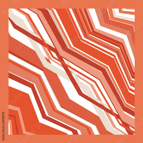 Scarf and bandanna design. Fashionable coral color. Geometric print. Vector illustration
