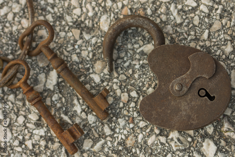 antique lock with rusty keys antique lock with rusty keys