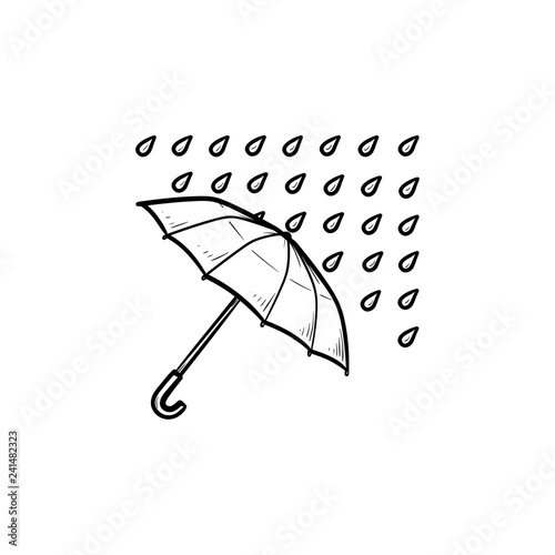 Umbrella with rain drops hand drawn outline doodle icon