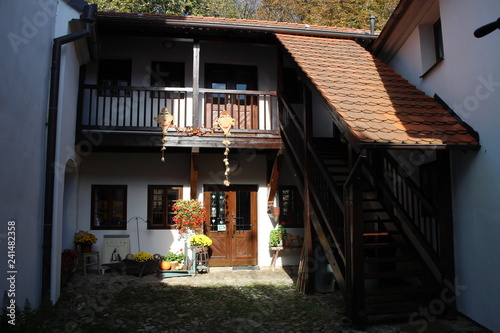 Small courtyard of family house in centre of České Budějovice, South Bohemia, Czech republic