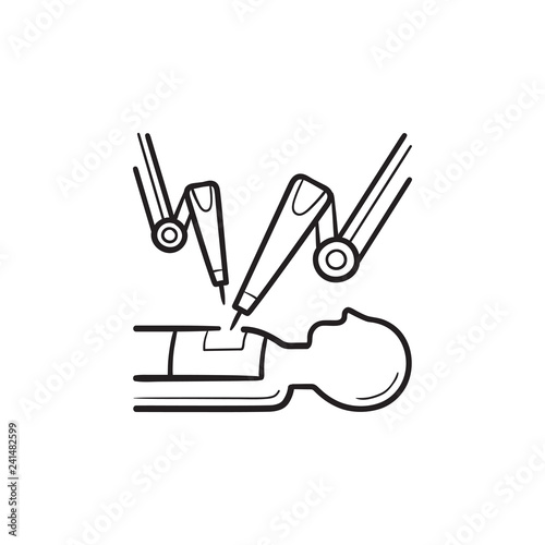 Medical robot at robot-assisted surgery hand drawn outline doodle icon