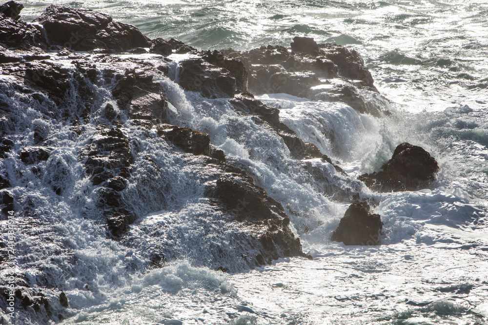 Cold Pacific Water Runs Off Rocks on Coast of Northern California Cold Pacific Water Runs Off Rocks on Coast of Northern California