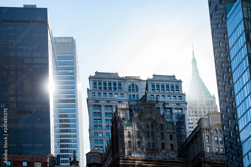 Naklejka premium Close-up view of some skyscrapers in Manhattan, New York City, United States.