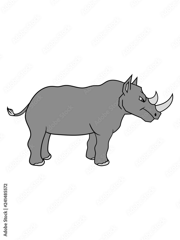 groß männlich dickhäuter nashorn horn rhino einhorn böse comic cartoon clipart logo design