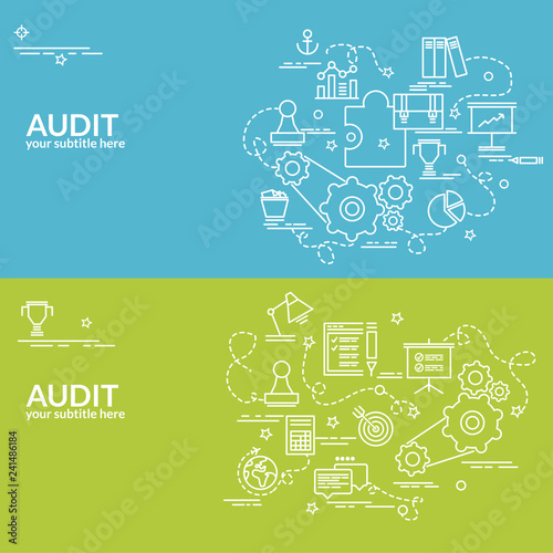 Flat colorful design concept for Audit. Infographic idea of making creative products. Template for website banner, flyer and poster..