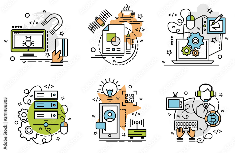 Set of outline icons of Digitilization. Colorful icons for website ...