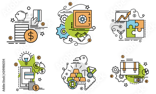 Set of outline icons of Investment. Colorful icons for website, mobile, app design and print..