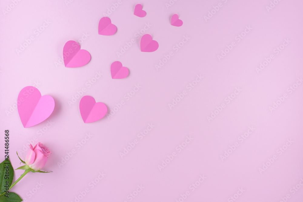 Pink rose with hearts, valentine day background