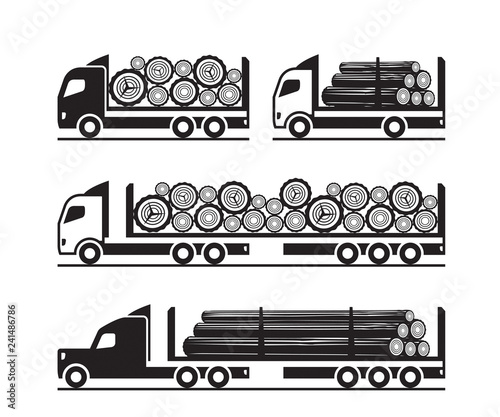 Trucks for  transport of wooden logs - vector illustration