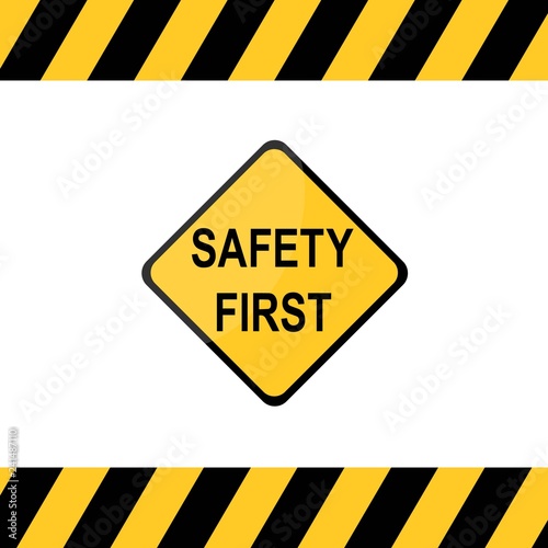 illustration of Safety First diamond shape and industrial safety sign.