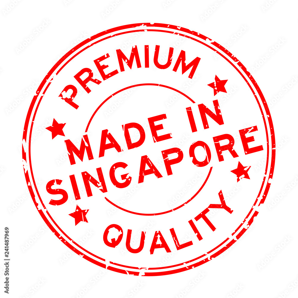 Grunge red premium quality made in Singapore round rubber business seal stamp on white background Grunge red premium quality made in Singapore round rubber business seal stamp on white background