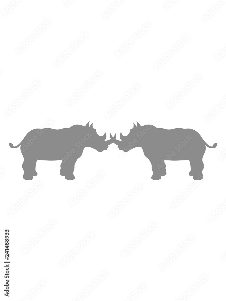 duell kampf 2 freunde feinde umriss silhouette dickhäuter nashorn horn rhino einhorn comic cartoon clipart logo design
