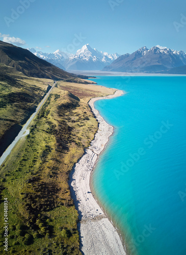 Принти на полотні Lake Puakaki Drone Aerial and Mount Cook, New Zealand
