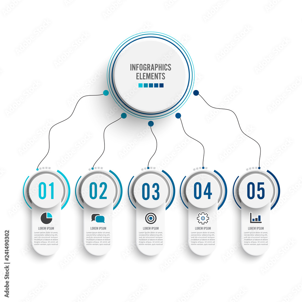 Abstract infographics number options template. Vector illustration. Can be used for workflow layout, diagram, business step options, banner, web design. Stroke icons.