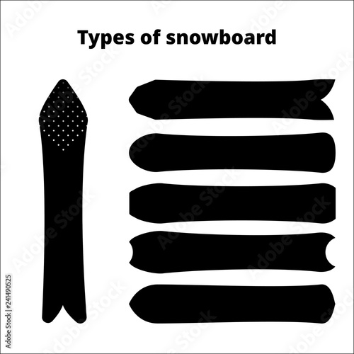 Snowboards silhouettes Vector illustration Set of different types of snowboards isolated on a white background Design template