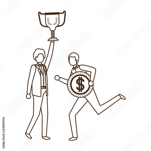 businessmen with trophy and coin character