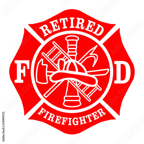 Retired Firefighters Emblem St Florian Maltese Cross Red with White Outline