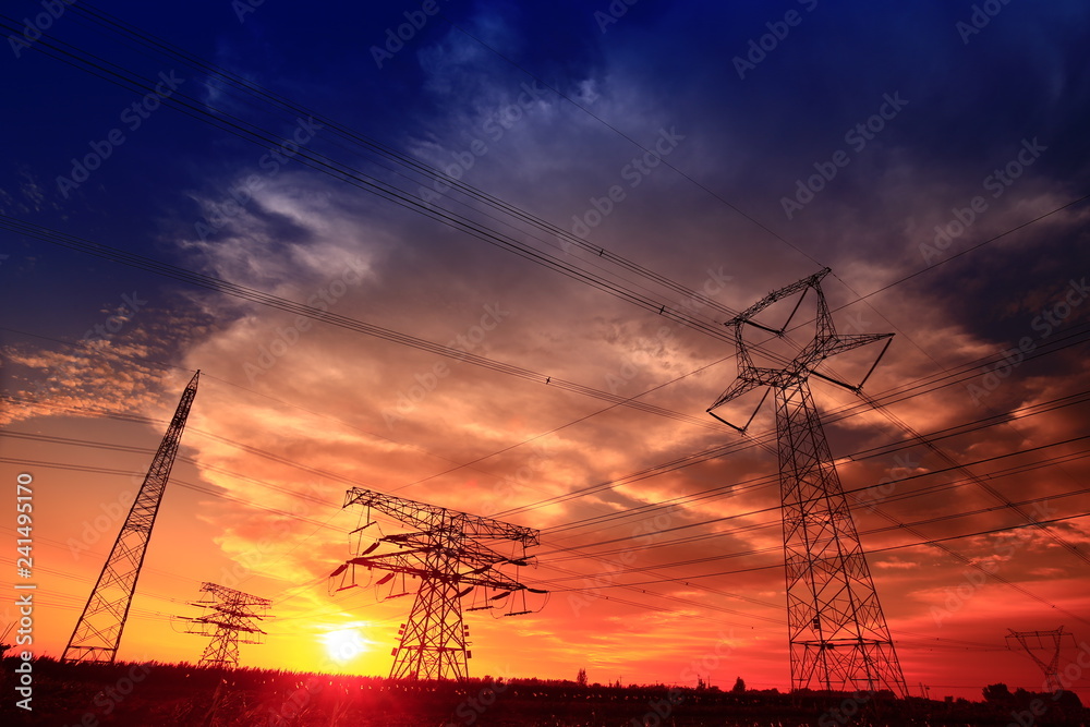 Fototapeta premium Pylon, high-voltage tower sky background.