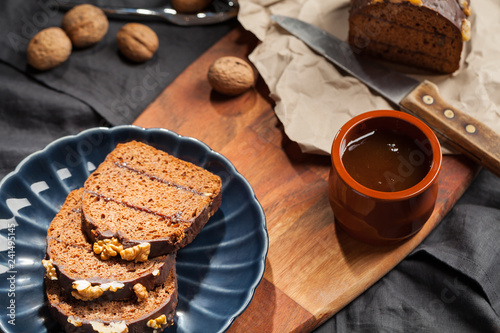 Traditional maturing gingerbread with honey and nuts.